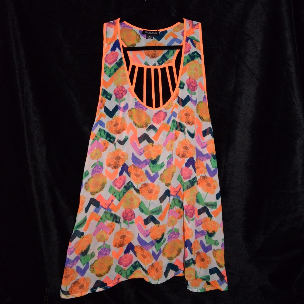 Rouge Sheer Floral Neon Blouse - 1X